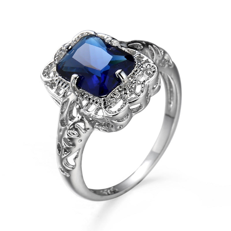 Classic Retro Square Blue Zircon Ring