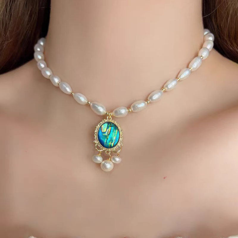 "Elegant Freshwater Pearl and Abalone Shell Necklace"