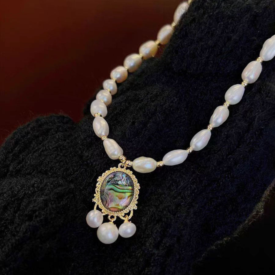 "Elegant Freshwater Pearl and Abalone Shell Necklace"