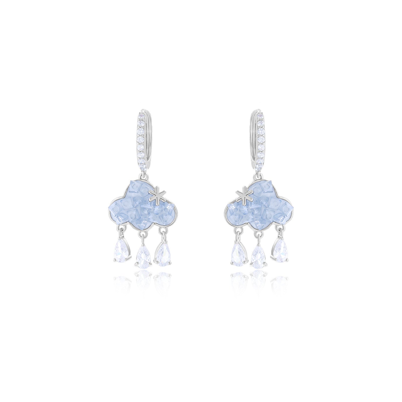 925 Sterling Silver Clouds Raindrops Tassel Earrings