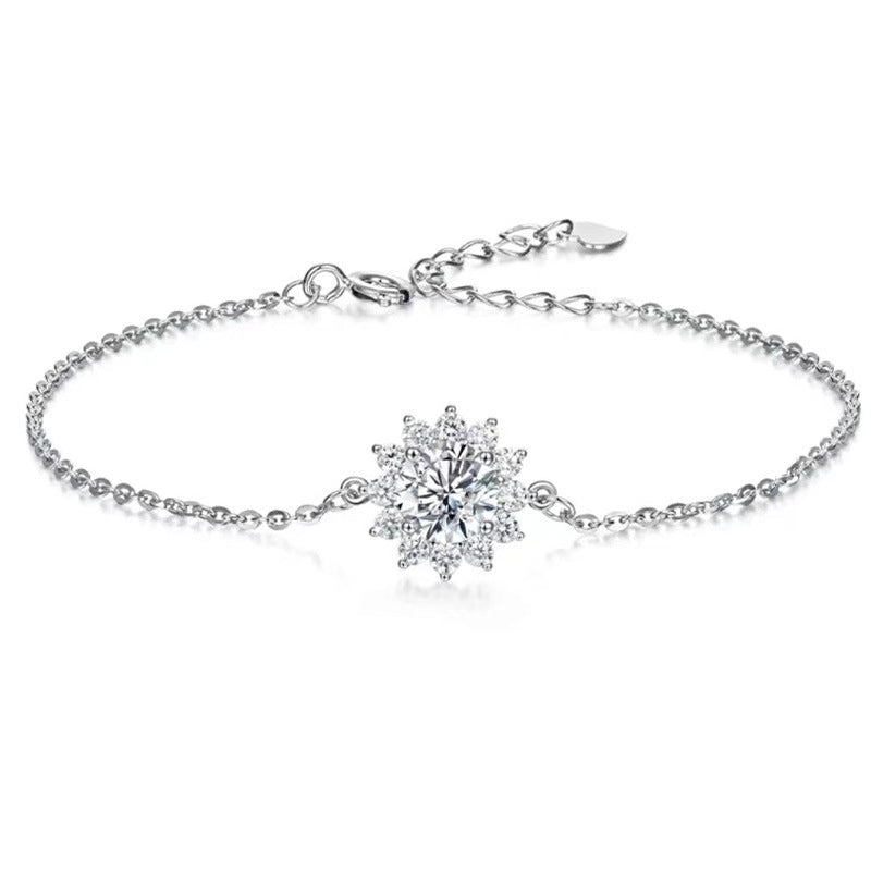 New Sterling Silver S925 Sunflower Moissanite Cross-border Bracelet Online Live Broadcast Women's Niche Light Luxury Jewelry Direct Sales