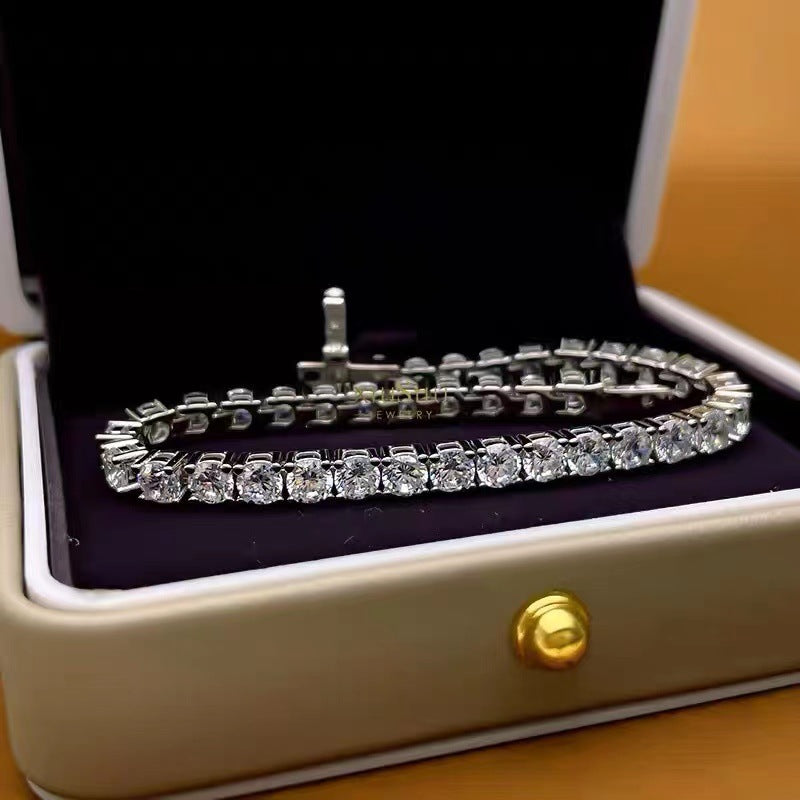 Silver New High Carbon Diamond Bracelet Men And Women 5mm Bracelet Wearing