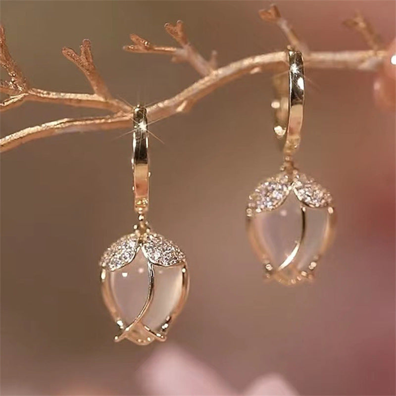 Tulip Opal Earrings Simple Fashion All-match Elegant Earrings High-grade Earrings