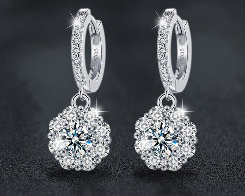 Mosang Diamond Earrings Silver S925 Earrings High Sense Sunflower Earrings Cross-border Jewelry Wholesale Factory Direct Sales