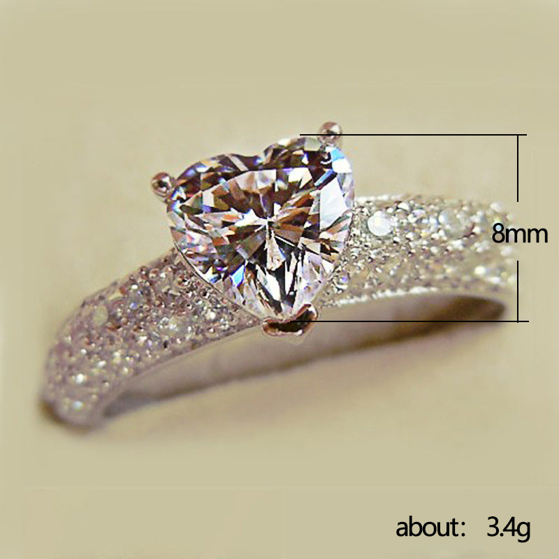 Cao Shi European And American New Heart-shaped Ring Exquisite Love Zircon Ring Women's Fashion Engagement Party Bridal Jewelry