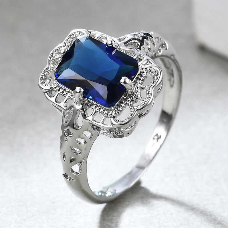 Classic Retro Square Blue Zircon Ring