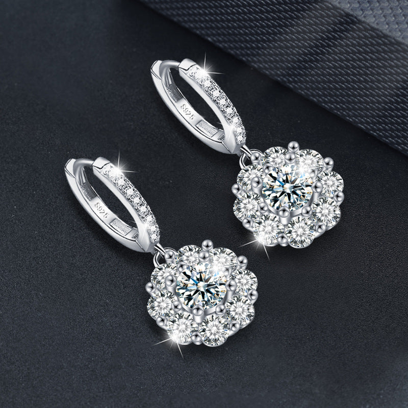 Mosang Diamond Earrings Silver S925 Earrings High Sense Sunflower Earrings Cross-border Jewelry Wholesale Factory Direct Sales