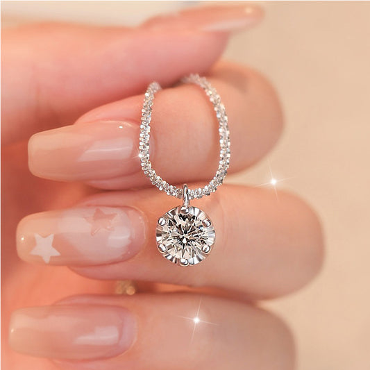 925 Silver Sparkling Diamond Necklace Women's Light Luxury High-end Temperament Gentle Fashion All-match Niche Collarbone Chain