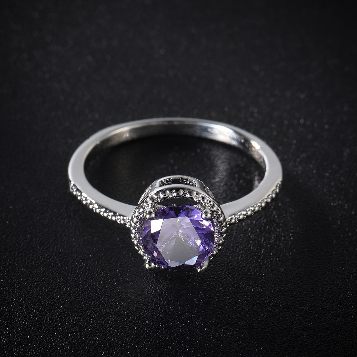 Cross-border New European And American Jewelry Wholesale Exquisite Small Ring With Purple Diamond Jewelry Ring Niche Ring Wholesale Women