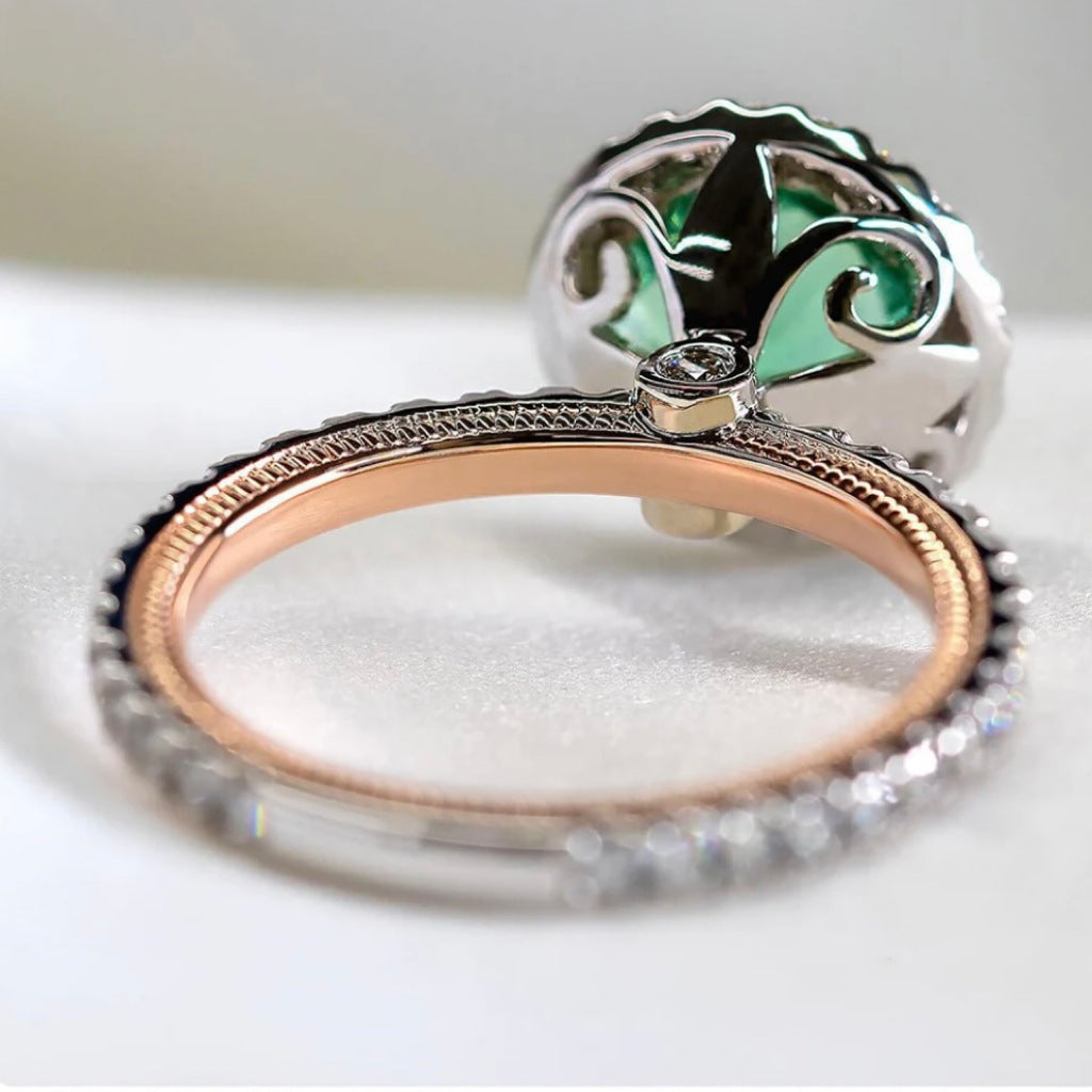 Sanjie Cross-border New European And American Fashion All-match Zircon Women's Ring Two-color Alloy Inlaid Emerald Ring