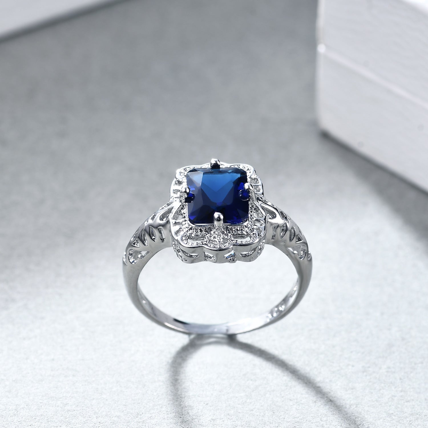 Classic Retro Square Blue Zircon Ring