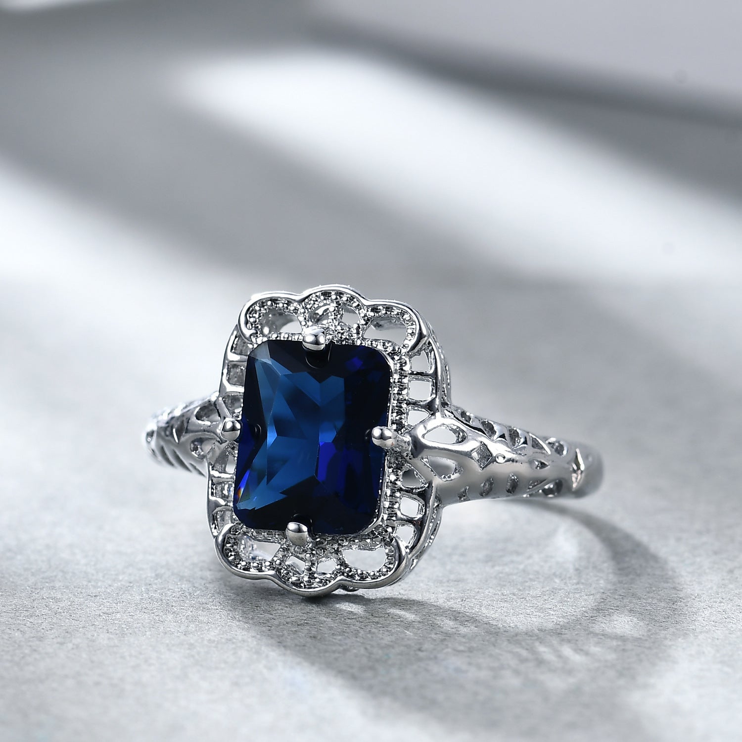 Classic Retro Square Blue Zircon Ring