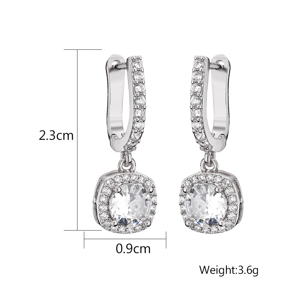 RAKOL European And American Amazon Cross-border Geometric Square Earrings Female Temperament Luxury Full Inlaid Zircon Earrings Ear Buckle