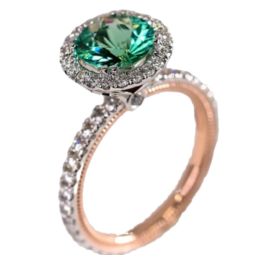 Sanjie Cross-border New European And American Fashion All-match Zircon Women's Ring Two-color Alloy Inlaid Emerald Ring