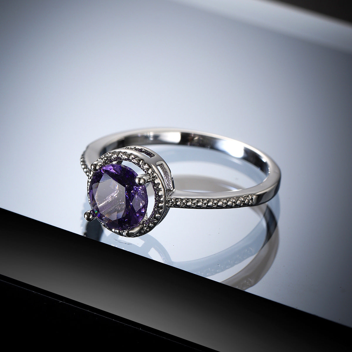 Cross-border New European And American Jewelry Wholesale Exquisite Small Ring With Purple Diamond Jewelry Ring Niche Ring Wholesale Women