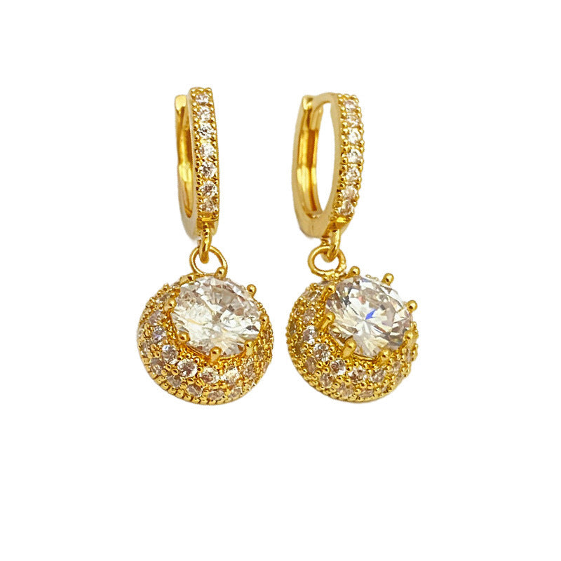 European And American Light Luxury Zircon Circle Geometric Earrings High Sense Ear Buckle Super Flash Fashion All-match Niche Earrings Wholesale Women