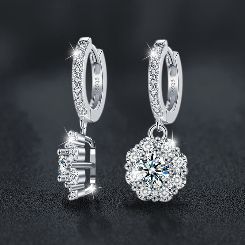 Mosang Diamond Earrings Silver S925 Earrings High Sense Sunflower Earrings Cross-border Jewelry Wholesale Factory Direct Sales