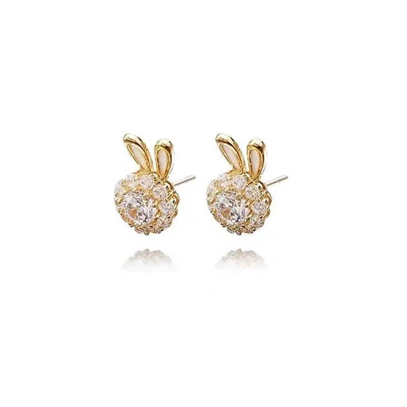 Copper Gold-plated Micro-inlaid Zircon Rotating Rabbit Earrings