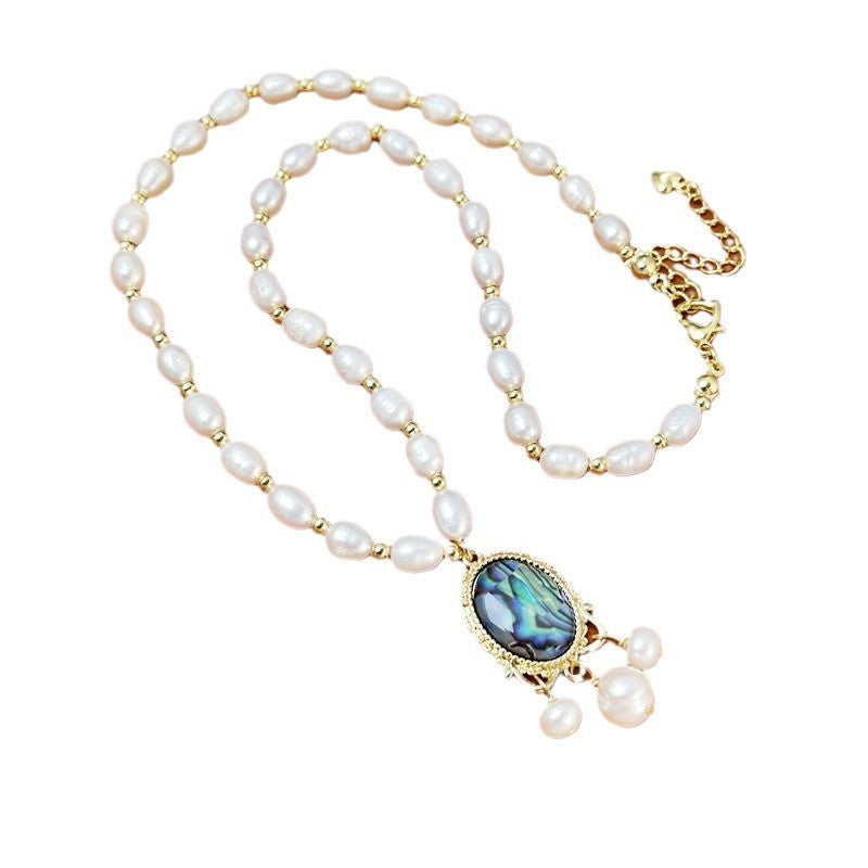 "Elegant Freshwater Pearl and Abalone Shell Necklace"