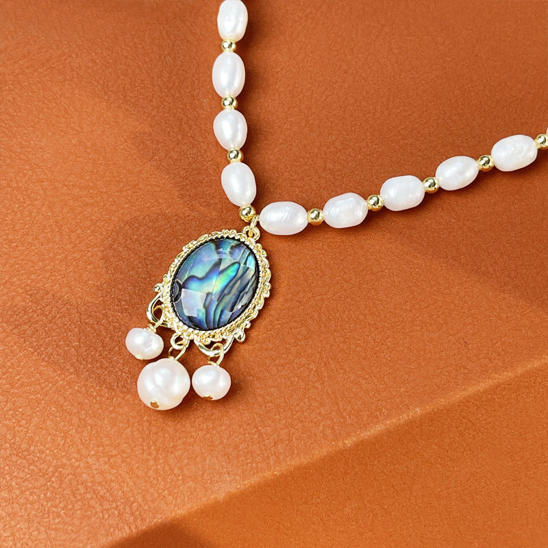 "Elegant Freshwater Pearl and Abalone Shell Necklace"